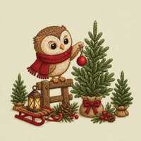 Christmas Owl Tree Embroidery Design Woodland Winter Holiday Machine Sewing Sweatshirt Shirt