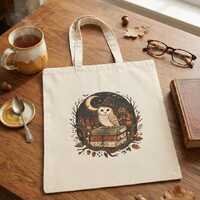 Witchy Owl Halloween Tote Bag, Cottagecore Book Lover Canvas Bag, Spooky Autumn Gift"