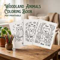 Bold & Easy Woodland Animals Coloring Book, Owl Fox Bear PDF Printable