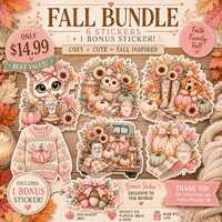 Pastel Fall Sticker Bundle | Pink Pumpkin, Owl, Puppy Stickers (6 + 1 Bonus)