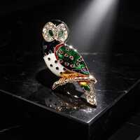 Handmade Owl Brooch Pin, Multicolor Enamel Crystal Gold Bird Lapel Pin, Vintage Style Nature Jewelry