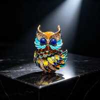 Handmade Colorful Owl Brooch Pin, Multicolor Enamel Crystal Gold Bird Lapel Pin, Vintage Bohemian Je