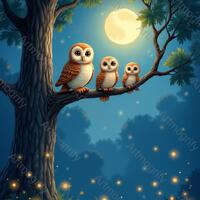 Night Owl Family Printable Wall Art | Cozy Treehouse Decor, Whimsical Nursery | Gift for Owl Lovers