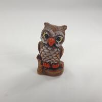 Vintage Miniature Brown Owl Figurine Hand Painted Small Woodland Bird Decor