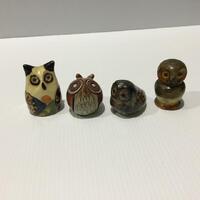 Mini owl figurines mixture of countries 3 clay 1 stone comb post