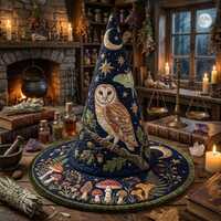 Halloween Quilted Witch Hat, Moonlit Owl Witch Hat, Gothic Witch Costume Hat, Dark Forest Halloween 