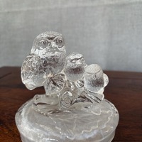 Vintage RCR Royal Crystal Rock Italy 3 Owls Figurine - 24% Lead Crystal Owl Family Statue Paperweigh
