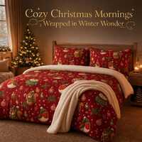 Christmas Duvet Cover Set, Robin Owl Squirrel Bedding, Cozy Woodland Christmas Comforter Cover,Cute