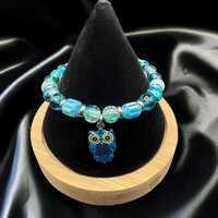 Blue Owl Charm Bracelet | Turquoise Glass Beaded Bracelet | Handmade Owl Jewelry | Owl Lover Gift