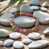Strawberry quartz and Peridot stretch bracelet with owl spacer beads