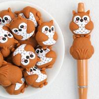 3D Cute Brown Owl Silicone Focal Beads Woodland Bird Animal Beads for Keychains Wristlets Bracelets 