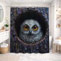 Owl Shower Curtain, Woodland Bathroom Curtain, Dark Fantasy, Wildlife Art Decor