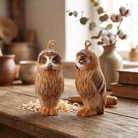 Hand Carved Owl Figurine Cute Animal Statue Rustic Home Decor Unique Gift for Bird Lover Handmade De