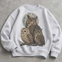 Three Owls Vintage Sweatshirt, Retro Owl Moon Crewneck, Woodland Bird Sweater, 90s Wildlife Pullover