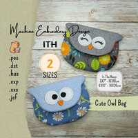 ITH Cute Owl Bag Embroidery Design | 5x7 Hoop | In the Hoop Coin Purse | 2 Designs + 2 Sizes + Video