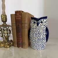 Blue and White Polka Dot Ceramic Owl Figurine Decorative Owl Statue Cobalt Blue Decor