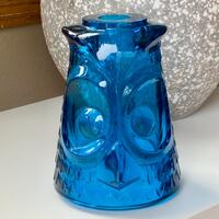 Vintage Blue Viking Glass Owl Fairy Lamp Candle Holder Top Only