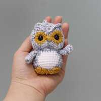Owl Ornament Plush, Owl Keychain, Snowy Owl Plushies, Bird Bag Charm, Mini Owl Plush, Handmade Croch