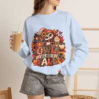 Autumn Owl Sweatshirt, Pumpkin, Foliage, Plaid, Fall Fashion