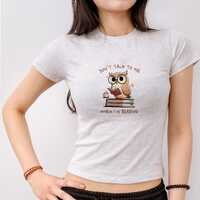 Coffee Books Owl Baby Tee, Cozy Bookish Shirt Women