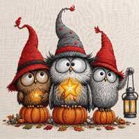 Halloween Owl Embroidery Design, Three Witch Owls on Pumpkins with Lantern, Cute Spooky Fall Machine