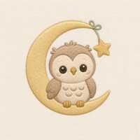Baby Owl Moon Embroidery Design, Nursery Decor Motif (Digital File)