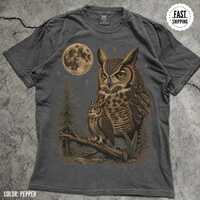 Vintage Owl Shirt, Great Horned Owl Graphic Tee, Gothic Wildlife Shirt, Dark Academia Owl Tee, Moon
