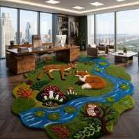 Woodland Forest River Rug with Fox, Deer  Owl | Nature-Inspired Kids Room & Nursery Area Rug