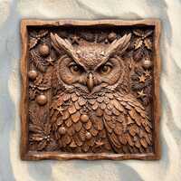 Christmas Owl STL File | CNC Router Wood Carving Winter Bird Relief | Digital Download