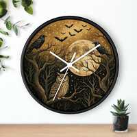 Moonlit Owl and Ravens Wall Clock | Gothic Forest Full Moon