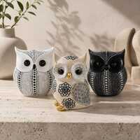 Owl Figurine Decor: Modern Patterned Statue, Shelf and Desk Accent