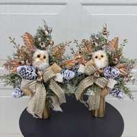 Christmas Owl Centerpieces Set of 2, Owl Centerpieces, Christmas Table Centerpiece, Winter Woodland 
