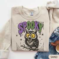 Spooky Owl Sweatshirt, Retro Halloween Crewneck, Funny Owl Halloween Shirt,Vintage Spooky Season Swe