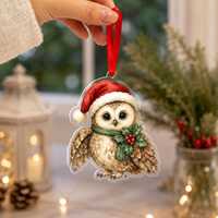 Christmas Owl Ornament, Cute Woodland Bird Christmas Decor, Owl Lover Holiday Gift, Forest Animal Xm