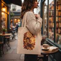 Owl Reading Tote Bag, Book Lover Canvas Tote, Cozy Autumn Gift for Her, Woodland Reading Ritual