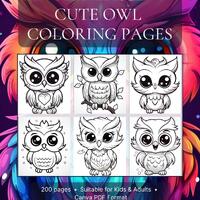 200 Cute Owl Coloring Pages, Kawaii Animal Adult & Kids Mindfulness Activity, Instant Digital Do