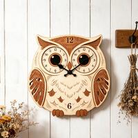 Cute Owl Wooden Wall Clock, Woodland Animal Clock, Nursery Kids Room Decor, Unique Housewarming Gift