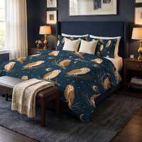 Night Owl Duvet Cover Set, Celestial Woodland Cotton Bedding with Pillow Shams, Queen Twin
