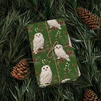 Snowy Owl Christmas Wrapping Paper, Woodland Animal Winter Pattern, Holiday Wrapping Paper Design, G