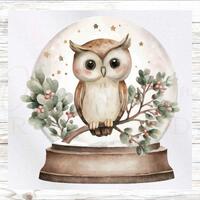 Owl Fabric Panel - Snow Globe Fabric Panel - Owl Quilt Panel - Owl Quilting Fabric - Print on Fabric