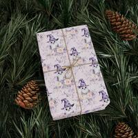 Halloween Wrapping Paper with Watercolor Witch Owls, Purple Floral Gift Wrap Roll, Cute Spooky Birth