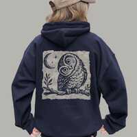 Curious Owl and Moon Hooded Sweatshirt