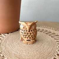 Wood Owl Statue Vintage Wooden Owl and Baby Sculpture Bookshelf Decor Bird Lover Gift
