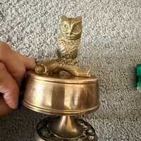 Vintage Brass Owl Music Box | Wind-Up Rotating Musical Decor (5" Tall)