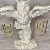 Vintage White and Gold Detailed Owl Figurine with Hanging Gold Metal Chimes