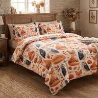 Celestial Fox & Owl Bedding Set – Autumn Moon, Starry Night (4-Piece Set)