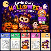 Halloween Coloring Book for Kids | Little Owl Coloring Pages | 4-in-1 Creative Bundle | 25 Pages | P