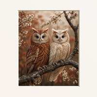 Owl Wall Art, Cottagecore Bird Print, Vintage Woodland Decor, Russet Neutral Rustic Nature Artwork (