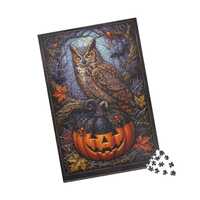 Owl on Jack-o'-Lantern Puzzle | Choice of 110, 252, 520, or 1014 chipboard pieces