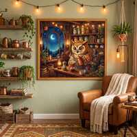 Owl Barista Coffee Jigsaw Puzzle - Starlight Night Cafe AI Art Unique Puzzle - Cute Owl Astronomy Su